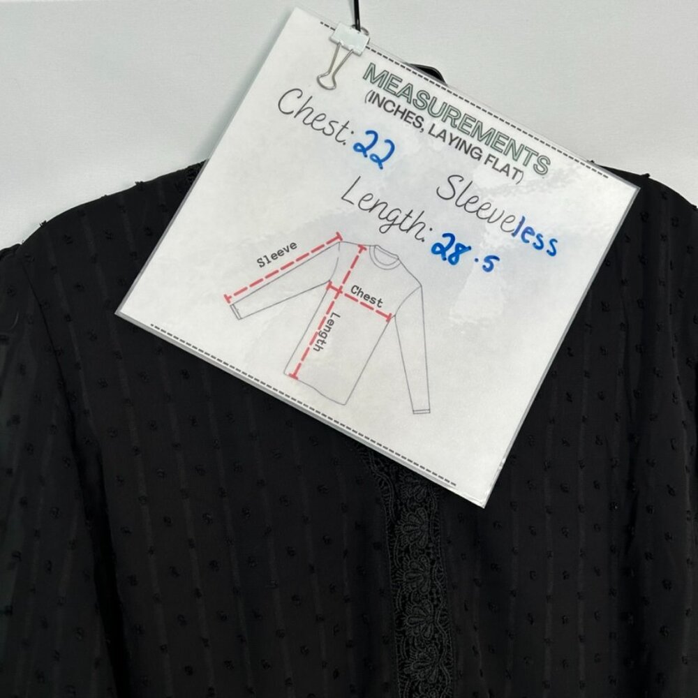 Black Lace‎ Trim Top with Textured Polka Dot Design - Size XL - Picture 5 of 6